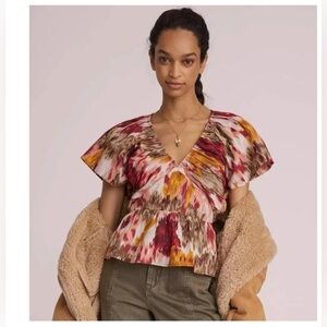 LOVE THE LABEL Anthropologie Painterly Open-Back Blouse size XS V-neck